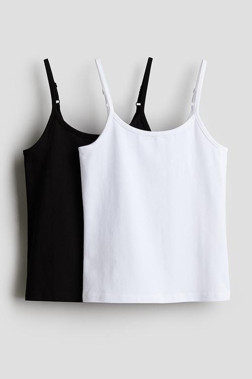 2-Pack cotton strappy tops - black & white