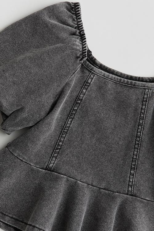 Denim-look peplum blouse - washed grey