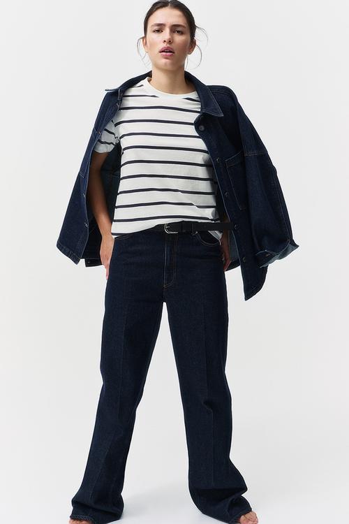 Cotton T-shirt - white & navy blue striped