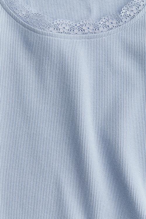 Lace-detailed jersey top - light blue