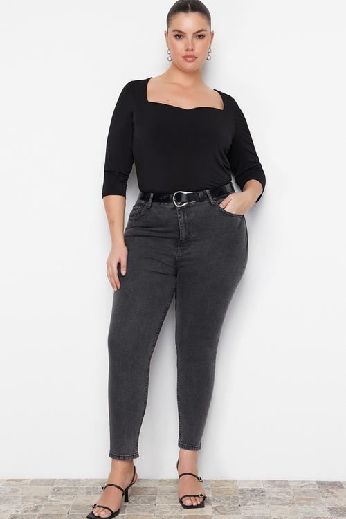 Plus Gray High Waist Flexible Skinny Jeans