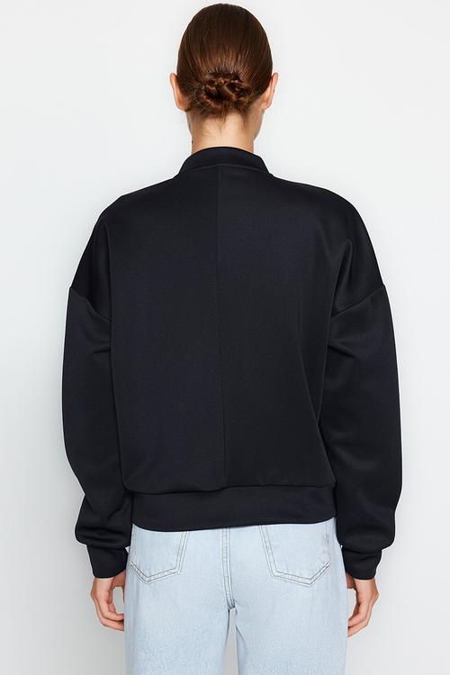 Pocket Detailed Snap Button Scuba Knitted Jacket - Navy Blue
