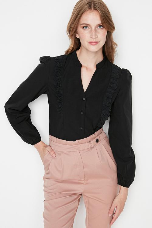Black lace cotton woven shirt