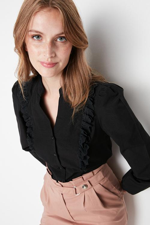 Black lace cotton woven shirt