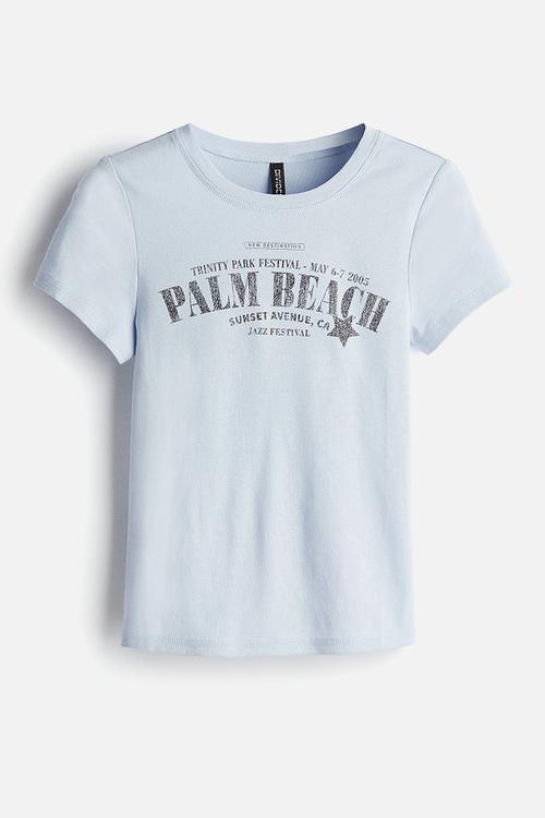 Ribbed T-shirt - light blue/palm beach