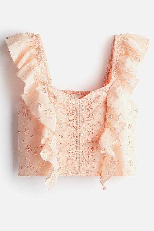 Cropped broderie anglaise blouse - powder pink