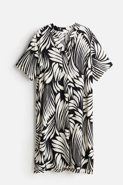 Viscose tunic dress - black & white patterned