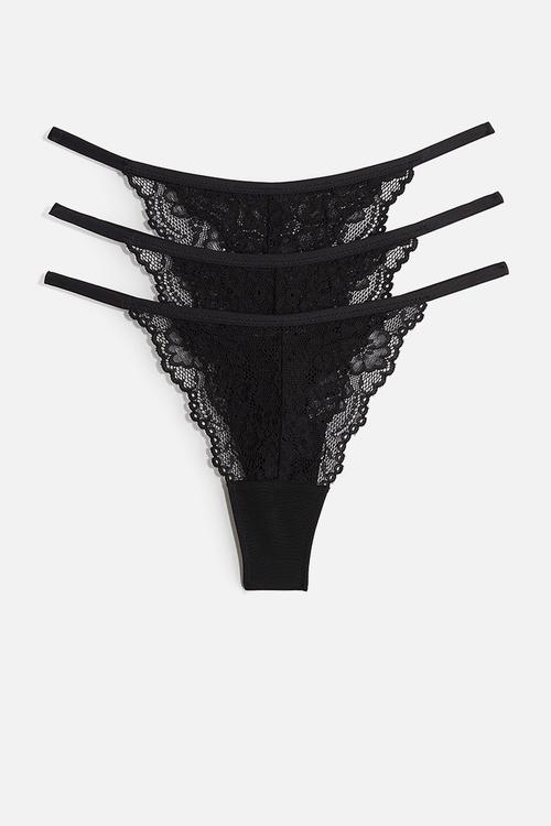 3-Pack lace tanga thong briefs - black