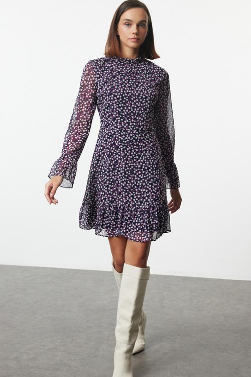 Purple Floral Mini Woven Dress