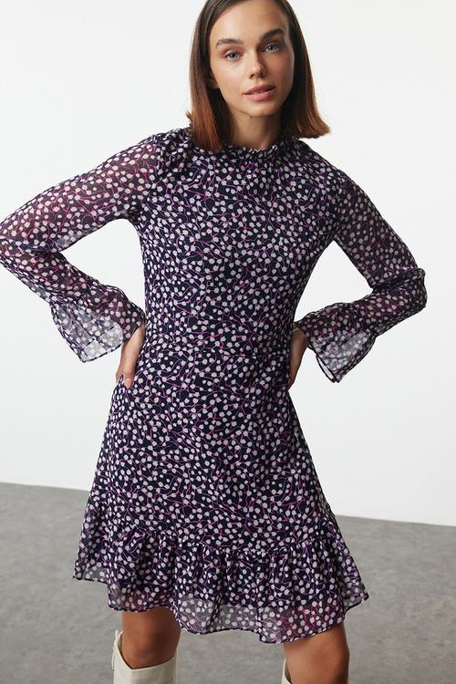 Purple Floral Mini Woven Dress