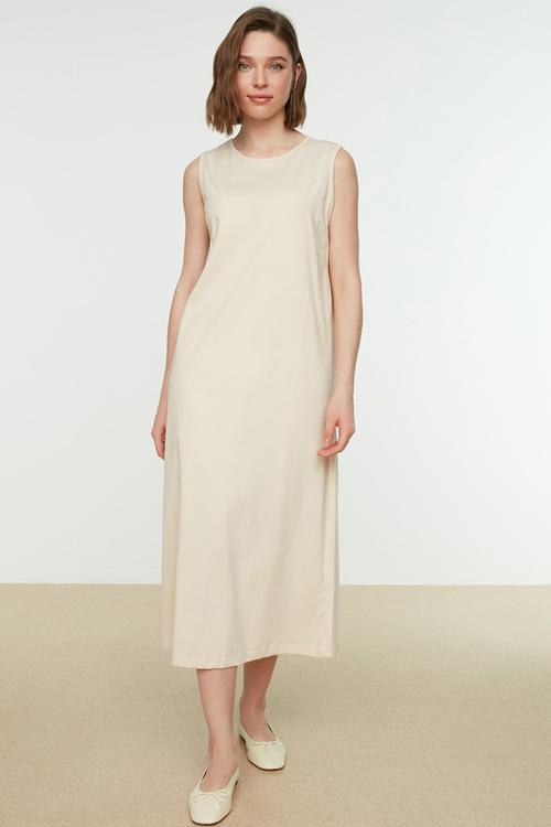Beige Sleeveless Long Dress