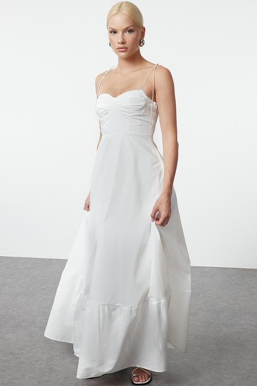 White Draped Maxi Woven Dress