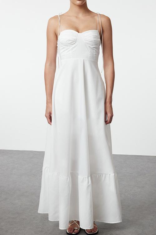 White Draped Maxi Woven Dress