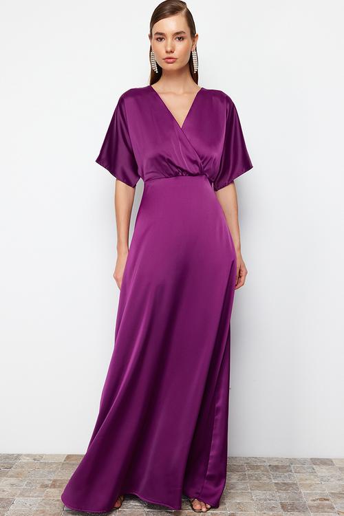 Satin A-line Dress - Plum 