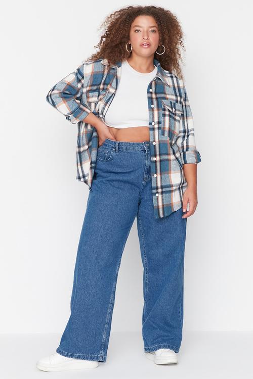 Plus High Waist Wide Cut Jeans - Indigo 