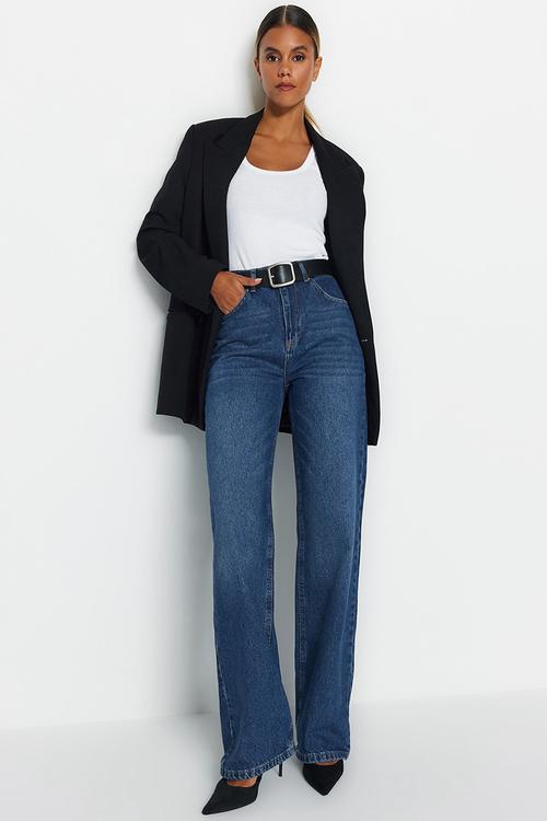 Dark Blue High Waist Wide Leg Jeans