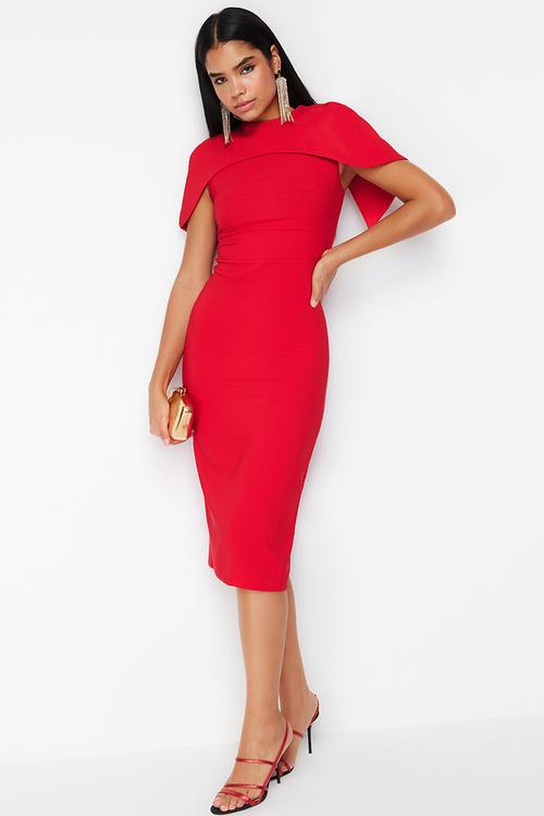 Sleeve Elegant Dress - Red 