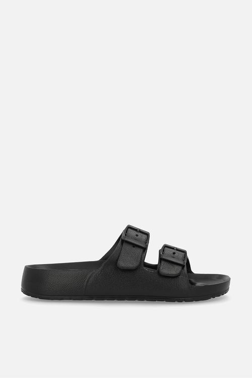 Twin buckle slip on sandals - black