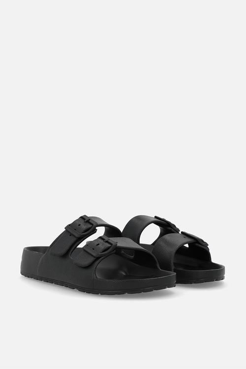 Twin buckle slip on sandals - black