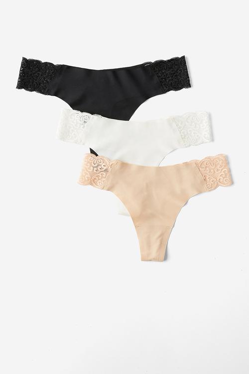 Party Pants Seamless G-String Brief 3 Pack - Black/Cream/Frappe
