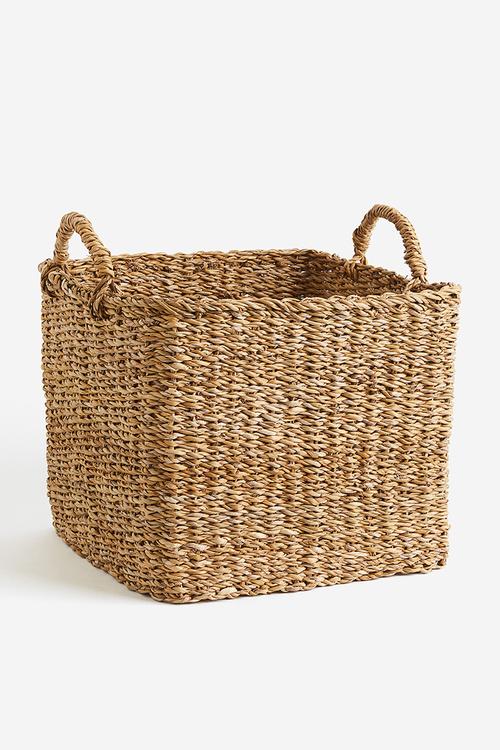 Large braided storage basket - beige