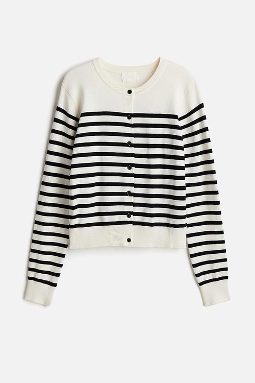 Fine-knit cardigan - white & black striped