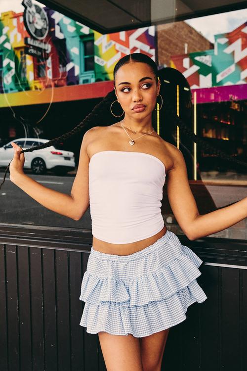 Tiered Skirt - Blue Check