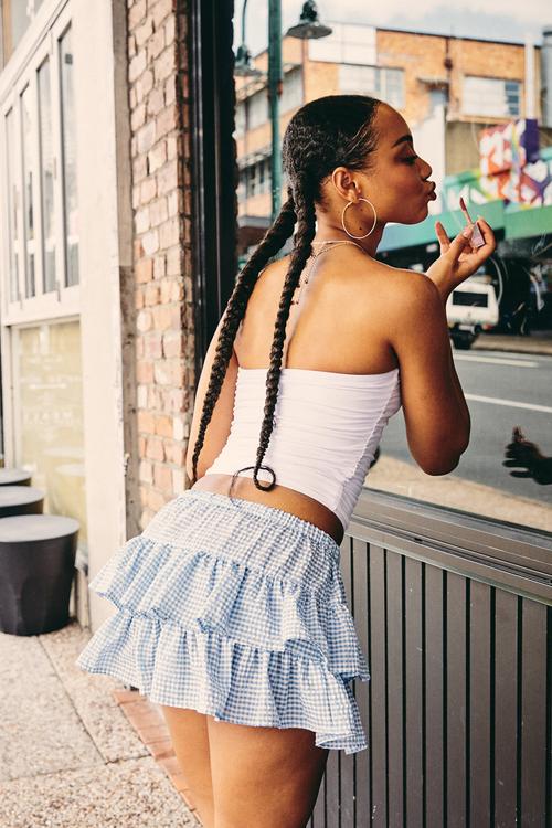 Tiered Skirt - Blue Check