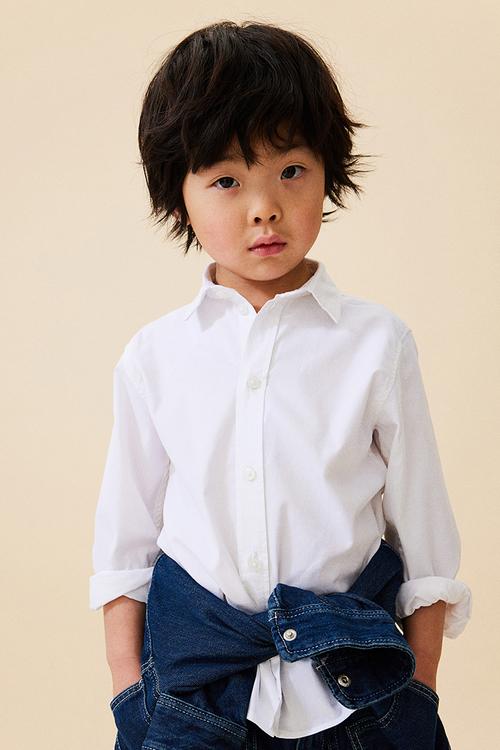 Long-sleeved cotton shirt - white