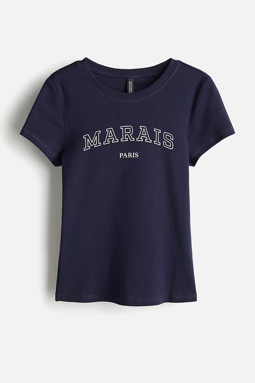 Ribbed T-shirt - navy blue/marais 
