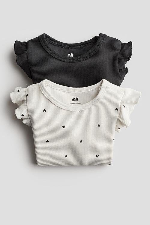 2 Pack long-sleeved bodysuits - dark grey/hearts