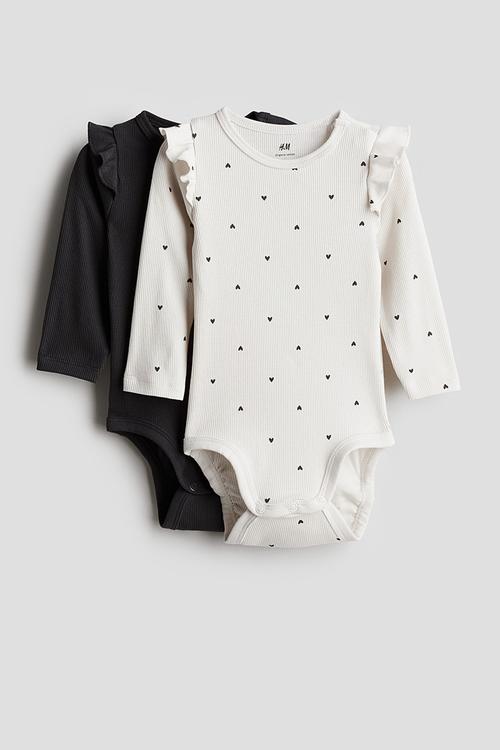 2 Pack long-sleeved bodysuits - dark grey/hearts