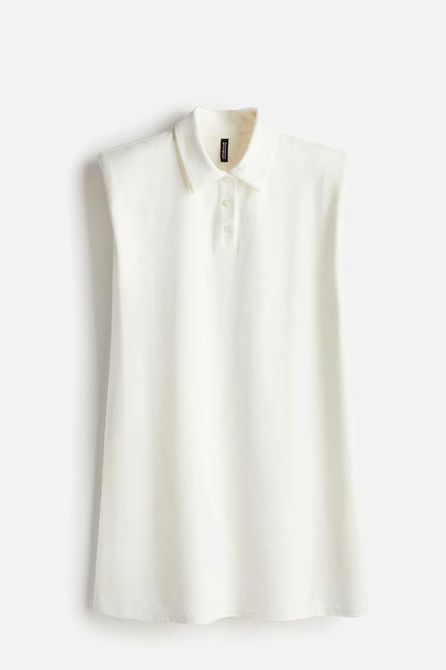 Shoulder-pad polo dress - cream
