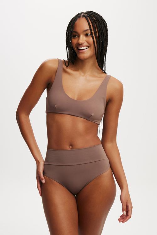 Smoothing Plunge Front Bikini Top - Raw Umber