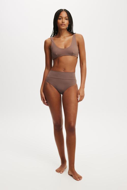 Smoothing Plunge Front Bikini Top - Raw Umber