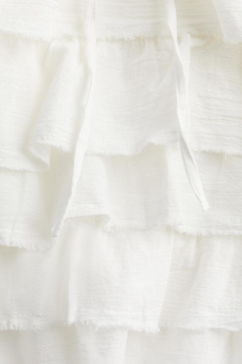 Raw-edge tiered-skirt dress - cream