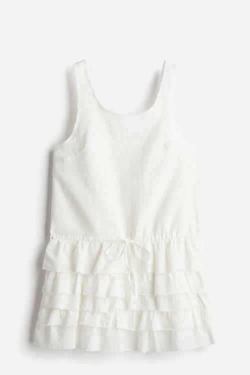Raw-edge tiered-skirt dress - cream
