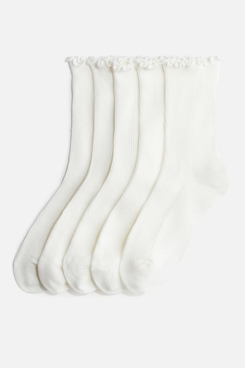 5-pack rib-knit socks - white
