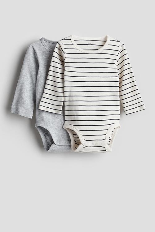 2-Pack long-sleeved bodysuits - light grey striped