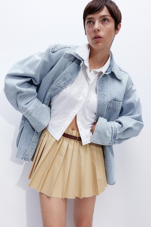 Pleated mini skirt - beige