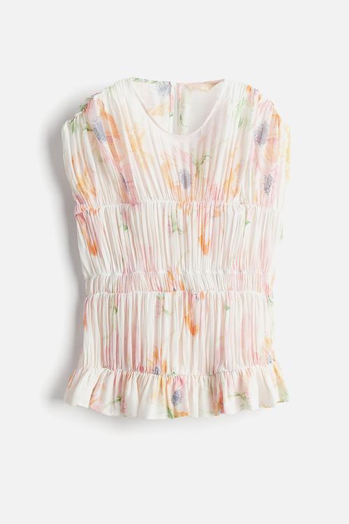 Gathered viscose blouse - white