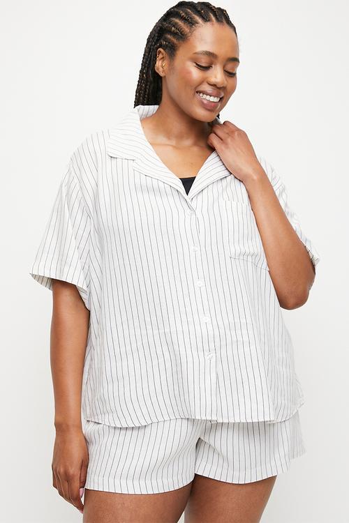 Plus Body Woven Sleep Set - Natural/Ebony Lee Stripe