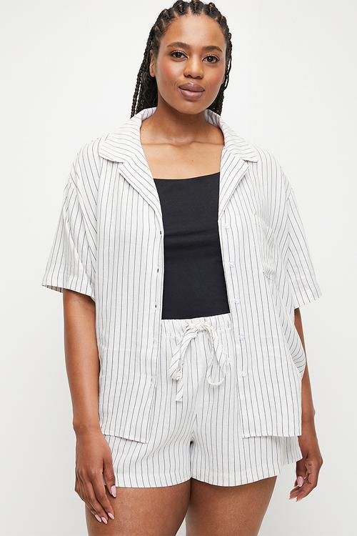 Plus Body Woven Sleep Set - Natural/Ebony Lee Stripe