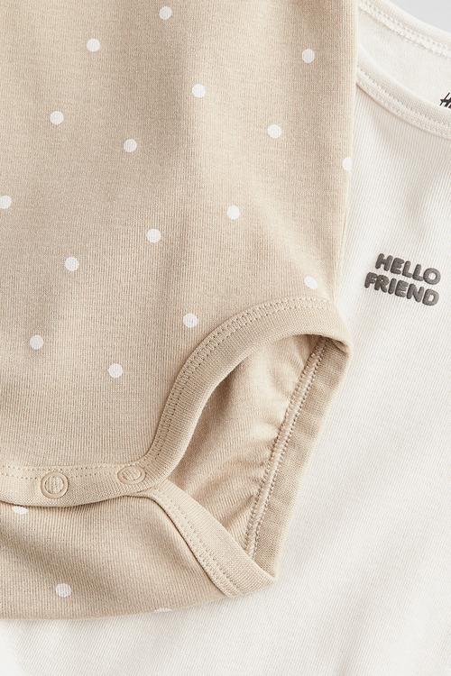 2 pack long-sleeved bodysuits - beige hello friend