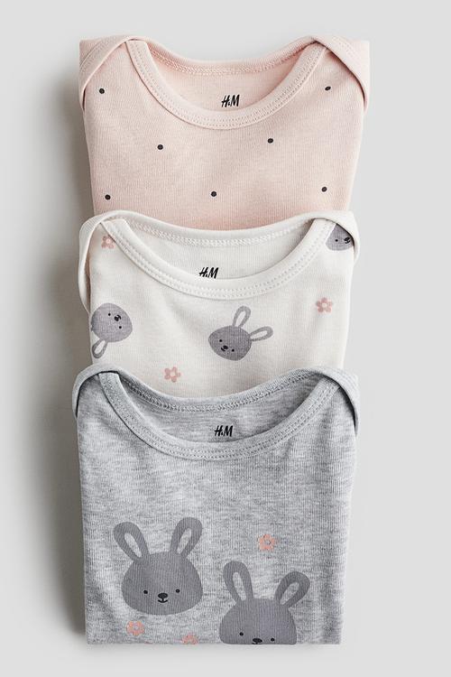 3 pack long-sleeved bodysuits - light grey marl/bunnies