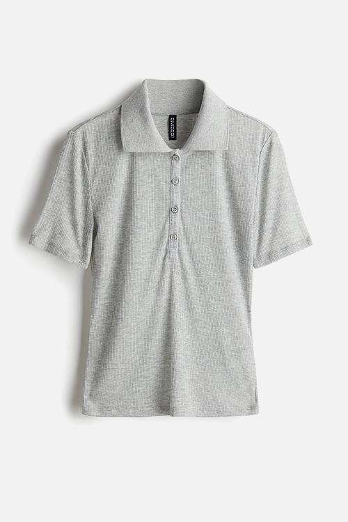 Ribbed polo shirt - light grey marl