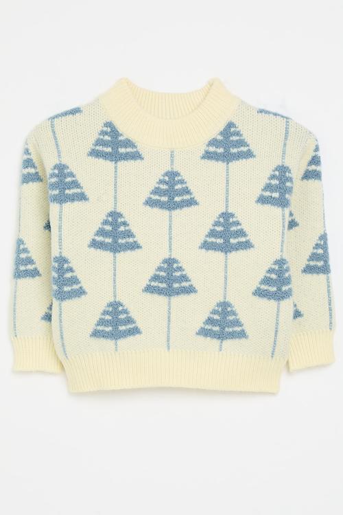 Knitted jersery - ecru & blue