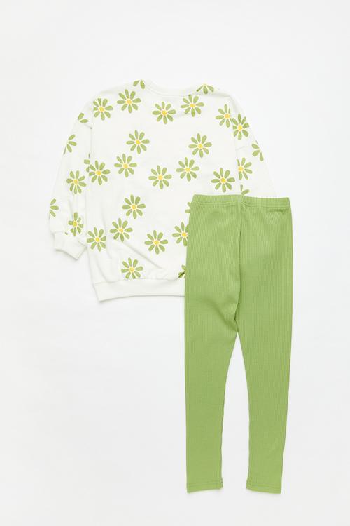 Sweatshirt & legging set - green & white