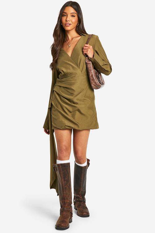 Drape Detail Shirt Dress - Khaki