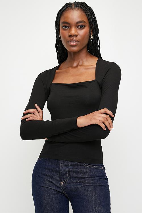 Square neck top - black